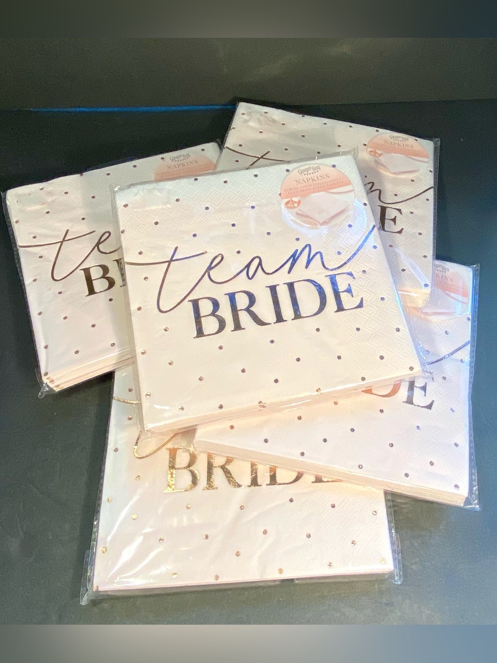 Lot of 5 Team Bride Rose Gold Dot Bridal Paper Cocktail Napkins - 16 per pkg
